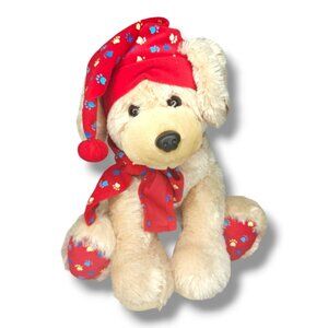 Gund Sleepy Time Puppy Plush 14" Red Paw Print Hat Scarf Cuddly Bedtime Buddy